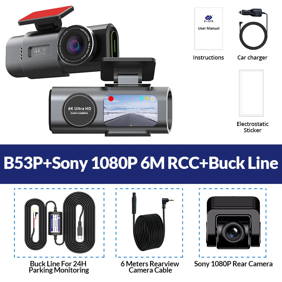 4K UHD Dash Cam with WiFi & GPS – Night Vision and 24H Parking Surveillance Car Camera