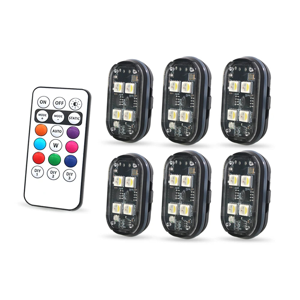 Lot de 2/4/6/8 LED Stroboscopiques Sans Fil pour Voiture – Lumières RGB Rechargeables Anti-Collision avec Télécommande
