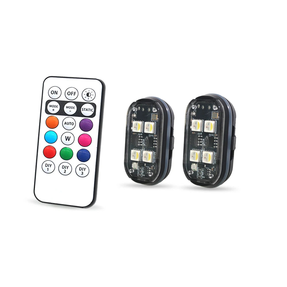Lot de 2/4/6/8 LED Stroboscopiques Sans Fil pour Voiture – Lumières RGB Rechargeables Anti-Collision avec Télécommande