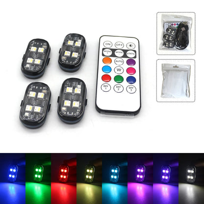 Lot de 2/4/6/8 LED Stroboscopiques Sans Fil pour Voiture – Lumières RGB Rechargeables Anti-Collision avec Télécommande