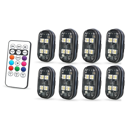 Lot de 2/4/6/8 LED Stroboscopiques Sans Fil pour Voiture – Lumières RGB Rechargeables Anti-Collision avec Télécommande