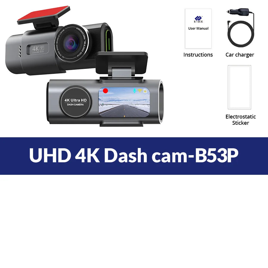 4K UHD Dash Cam with WiFi & GPS – Night Vision and 24H Parking Surveillance Car Camera