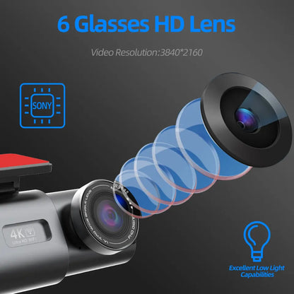 4K UHD Dash Cam with WiFi & GPS – Night Vision and 24H Parking Surveillance Car Camera