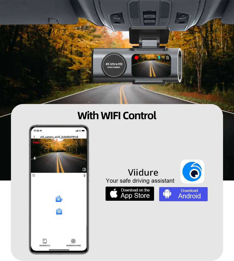 4K UHD Dash Cam with WiFi & GPS – Night Vision and 24H Parking Surveillance Car Camera