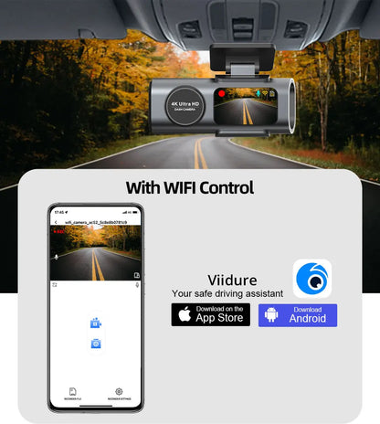4K UHD Dash Cam with WiFi & GPS – Night Vision and 24H Parking Surveillance Car Camera