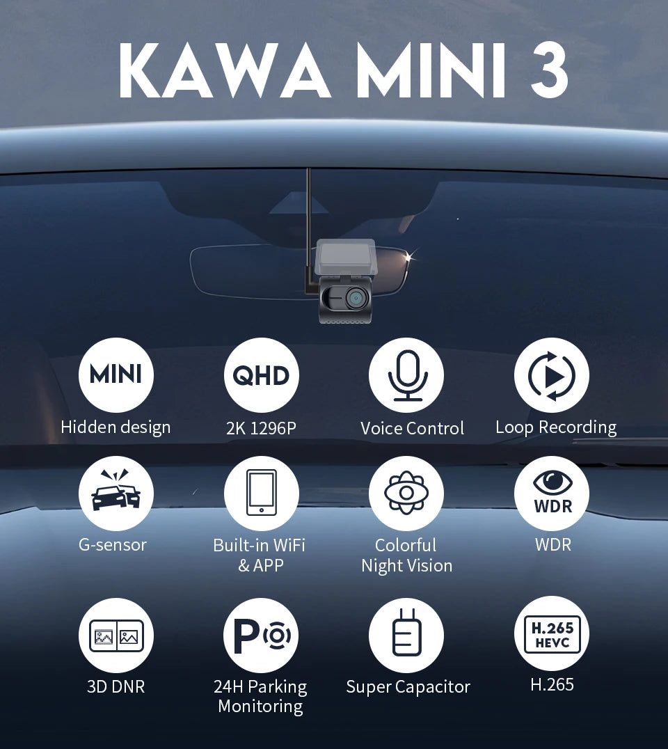 Dash Cam 2K KAWA MINI 3 – WiFi Car Camera with Night Vision and Voice Control