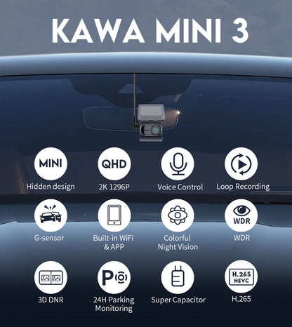 Dash Cam 2K KAWA MINI 3 – WiFi Car Camera with Night Vision and Voice Control