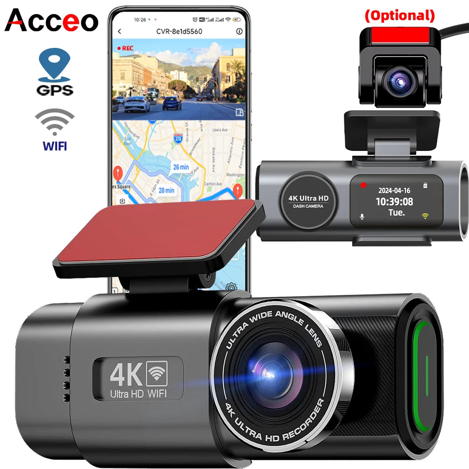 4K UHD Dash Cam with WiFi & GPS – Night Vision and 24H Parking Surveillance Car Camera