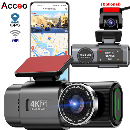 4K UHD Dash Cam with WiFi & GPS – Night Vision and 24H Parking Surveillance Car Camera